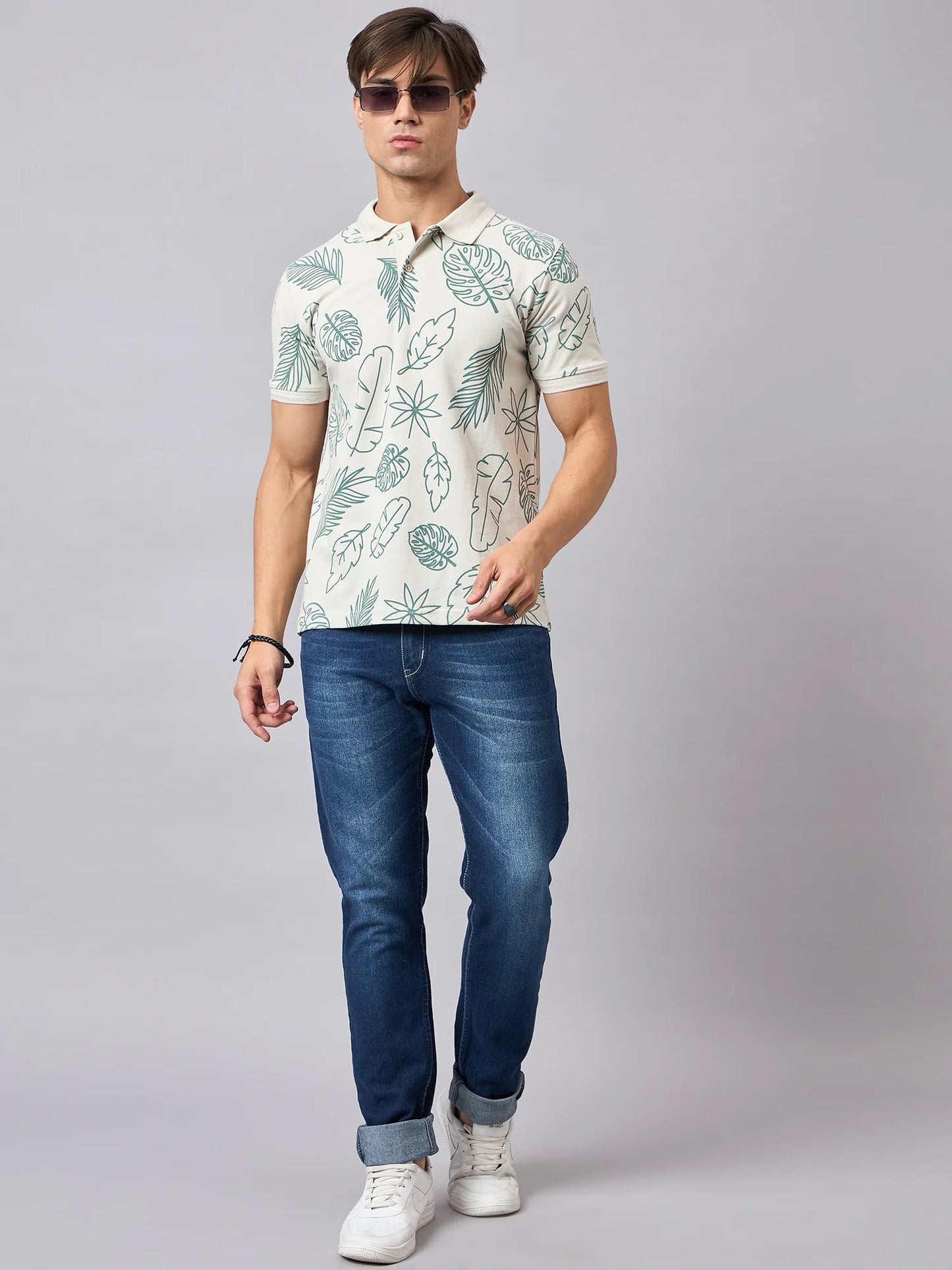 Men Printed Cotton Green Polo T-Shirts - Reprise