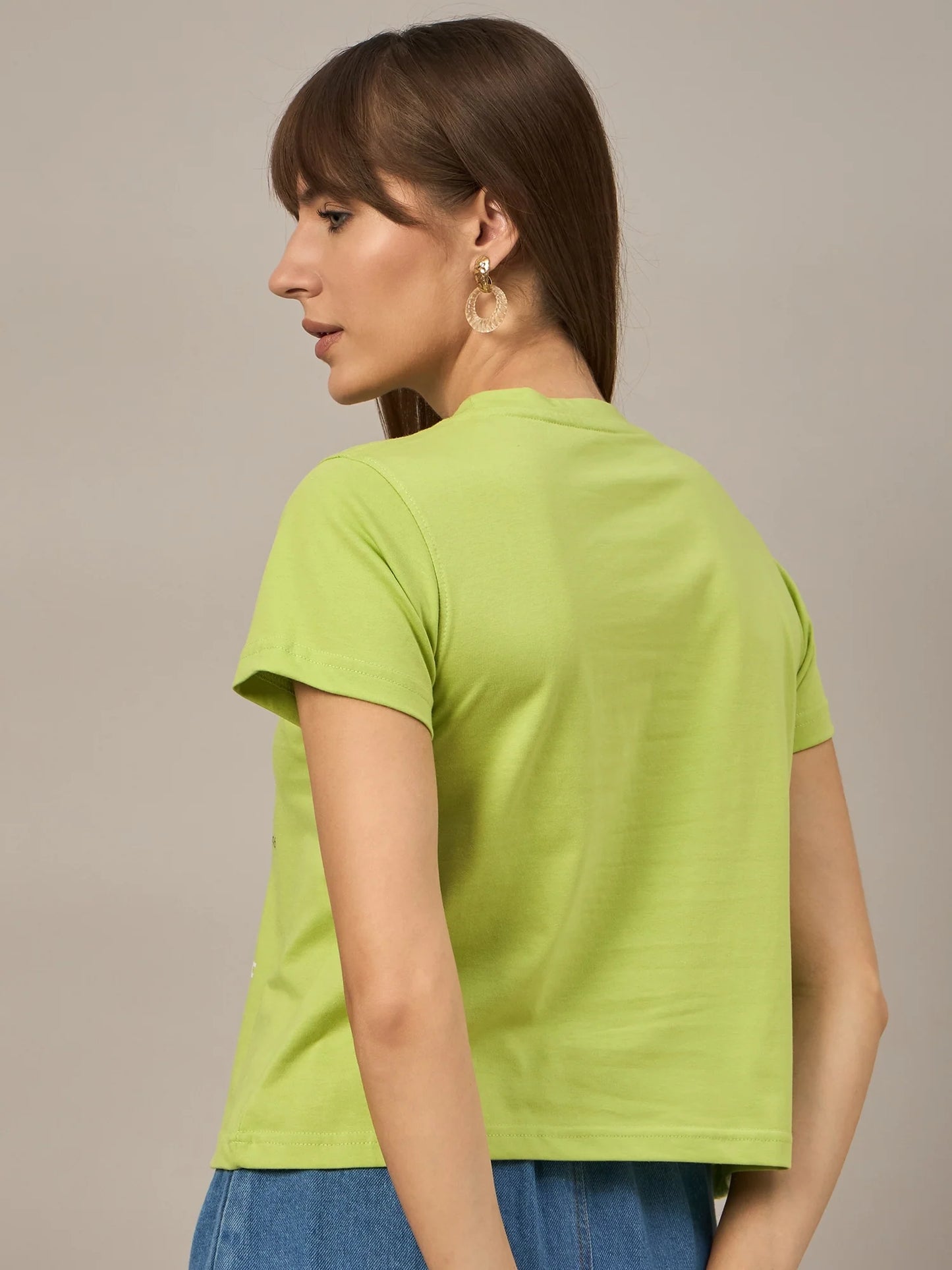 Women Printed Regular Fit T-shirt Green