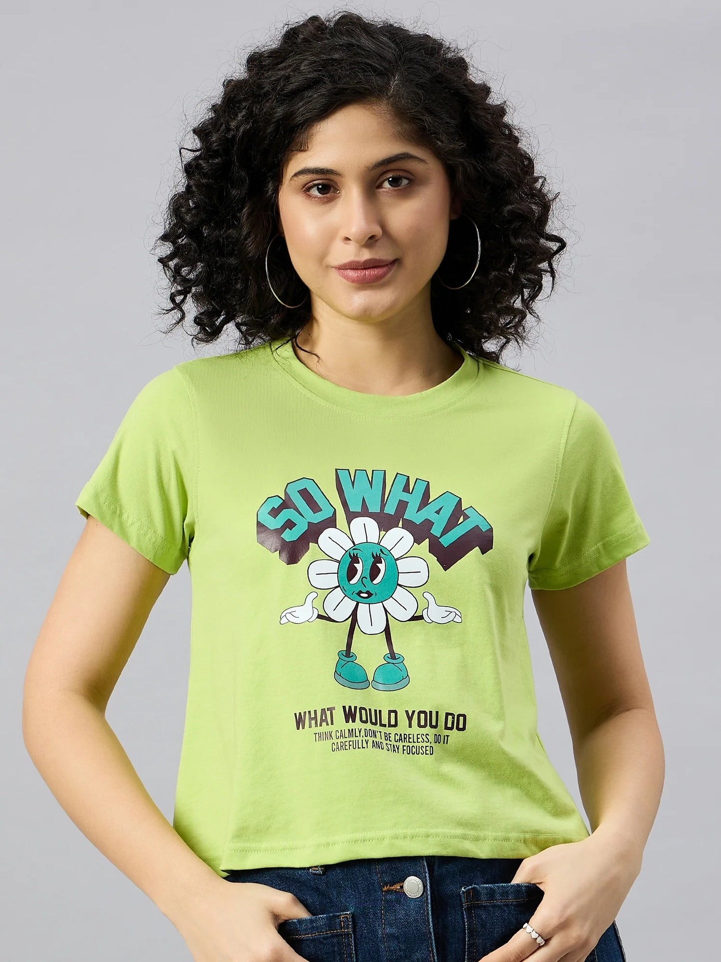 Women Printed Regular Fit T-shirt Green