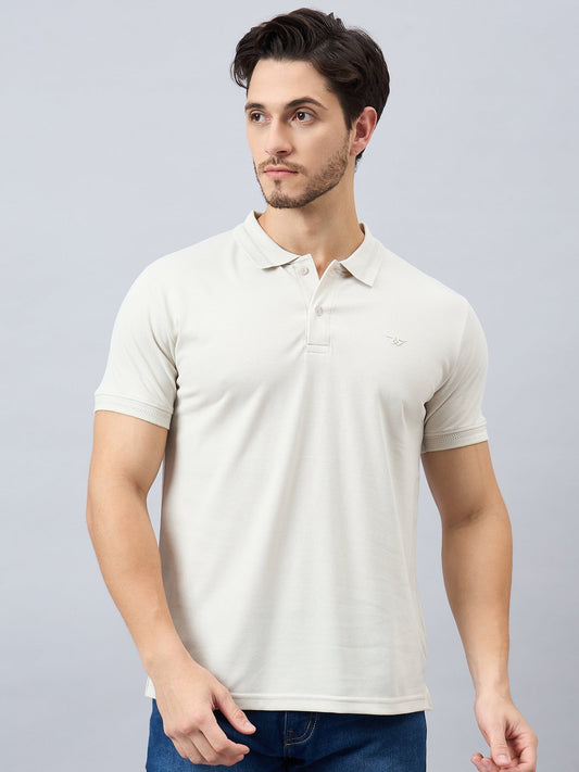 Men Solid Beige Cotton Polo T-Shirts - Reprise