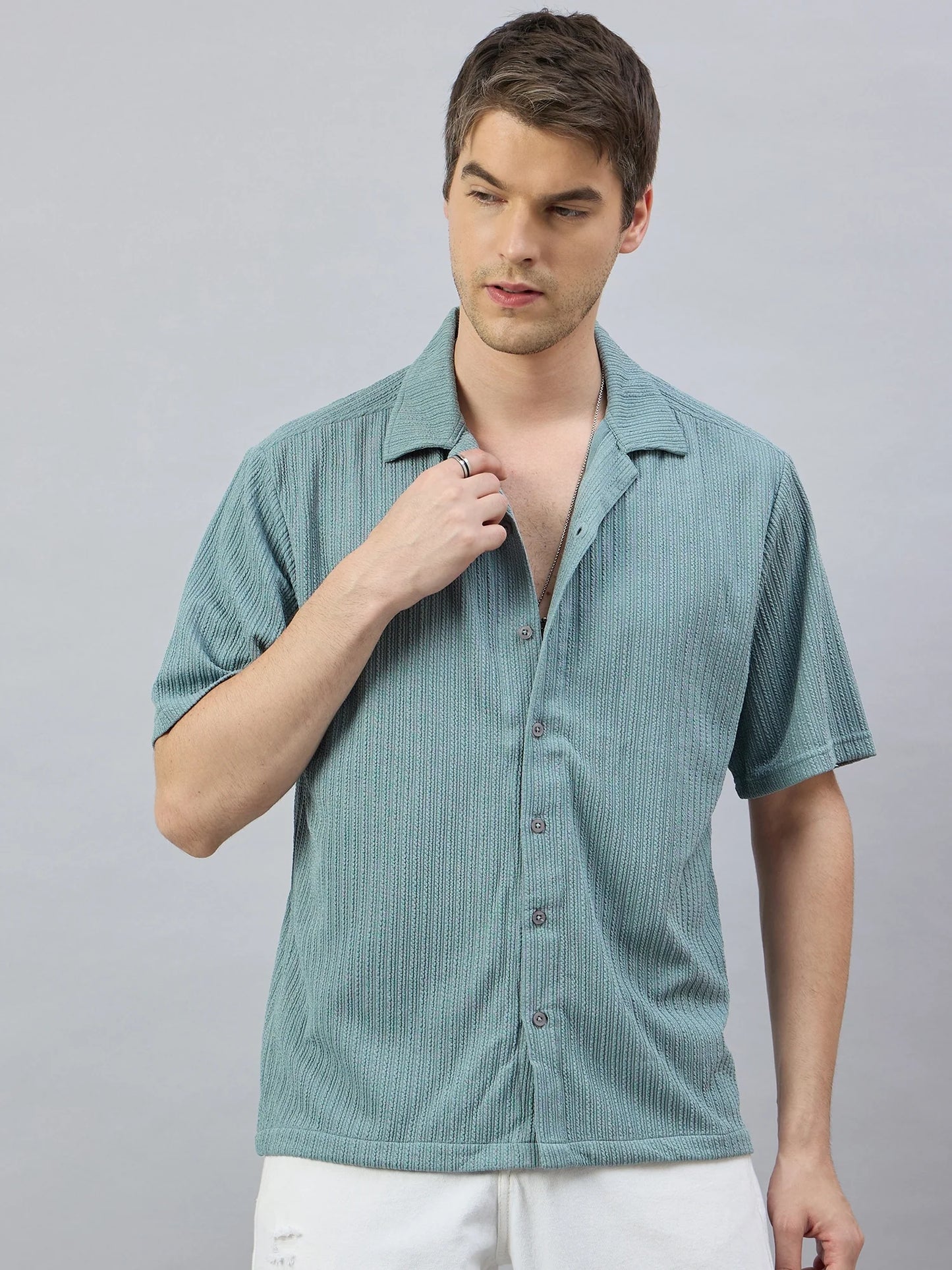 Men Textured Casual Shirt Green - Reprise