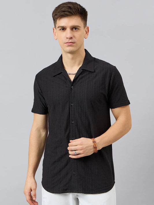 Men Regular Fit Spread Collar Shirt Black - Reprise