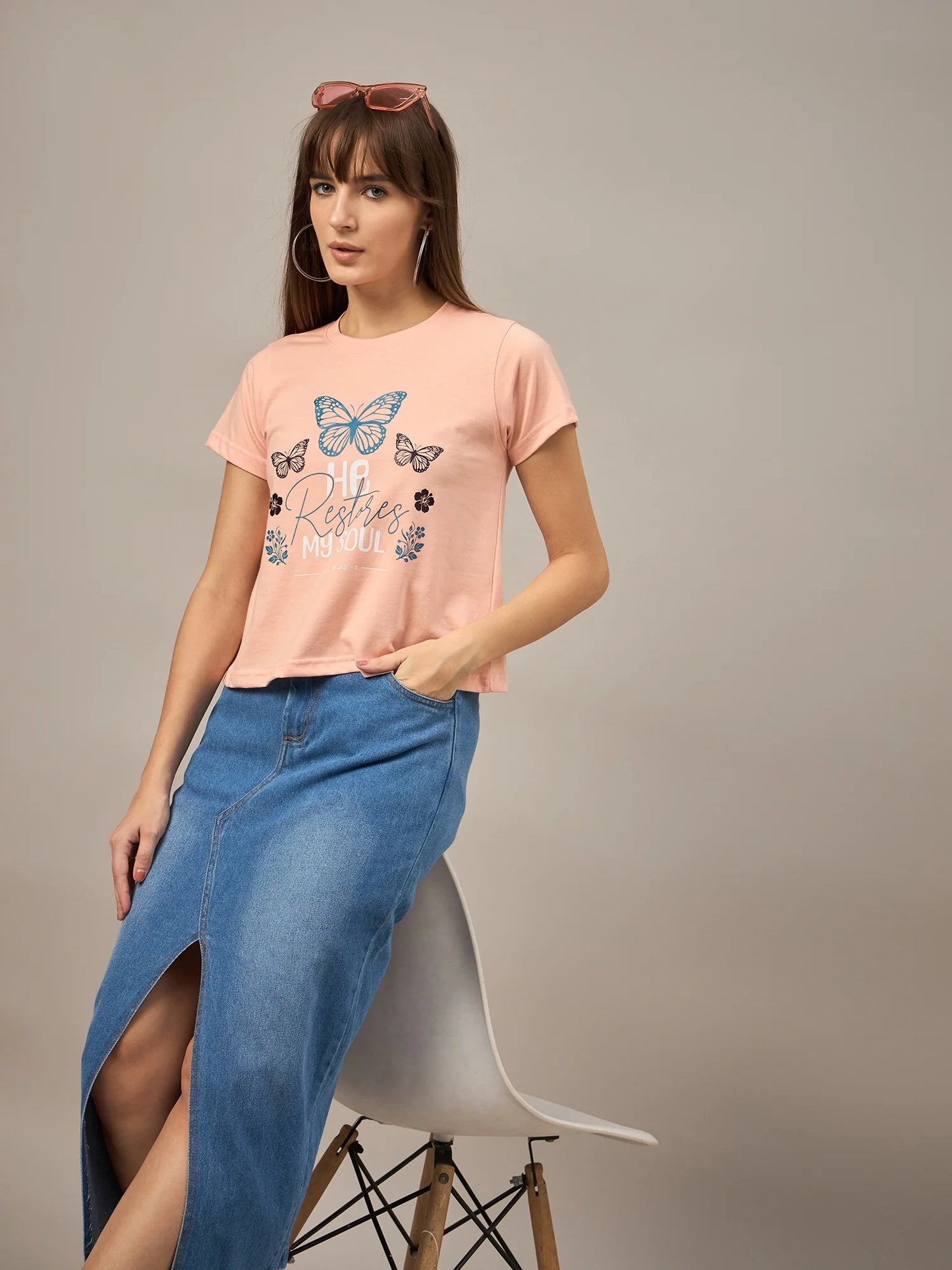 Women Printed Regular Fit T-shirt Peach