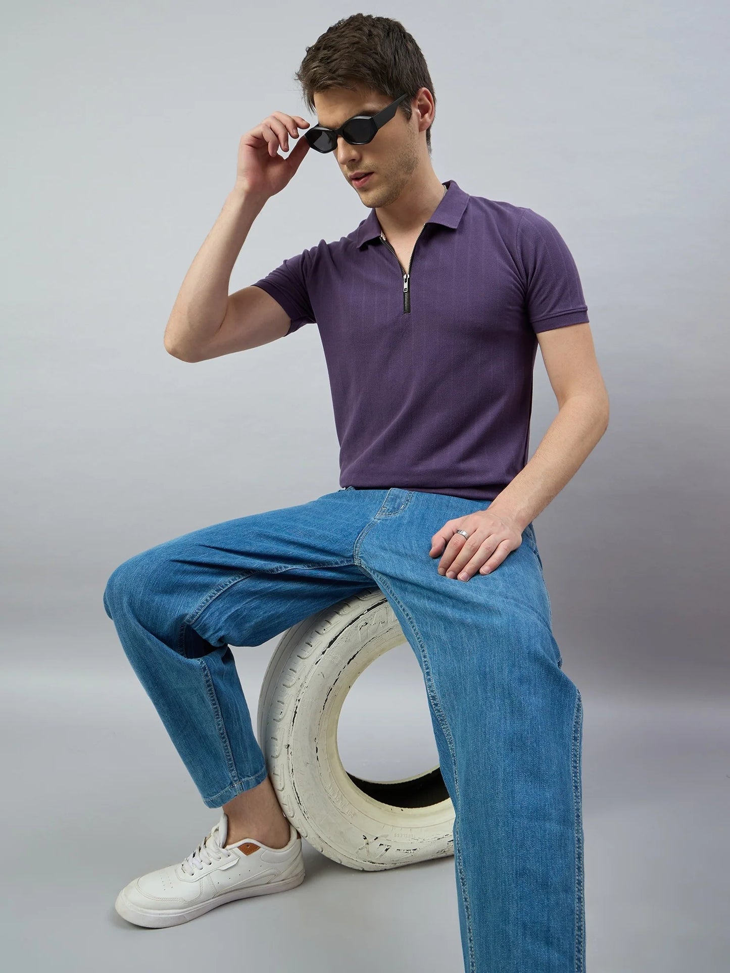 Men Purple Cotton Polo T-Shirts - Reprise