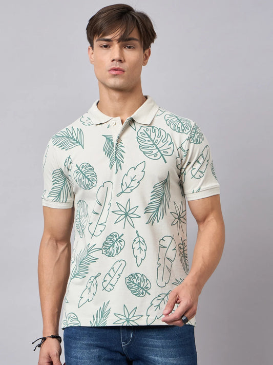 Men Printed Cotton Green Polo T-Shirts - Reprise