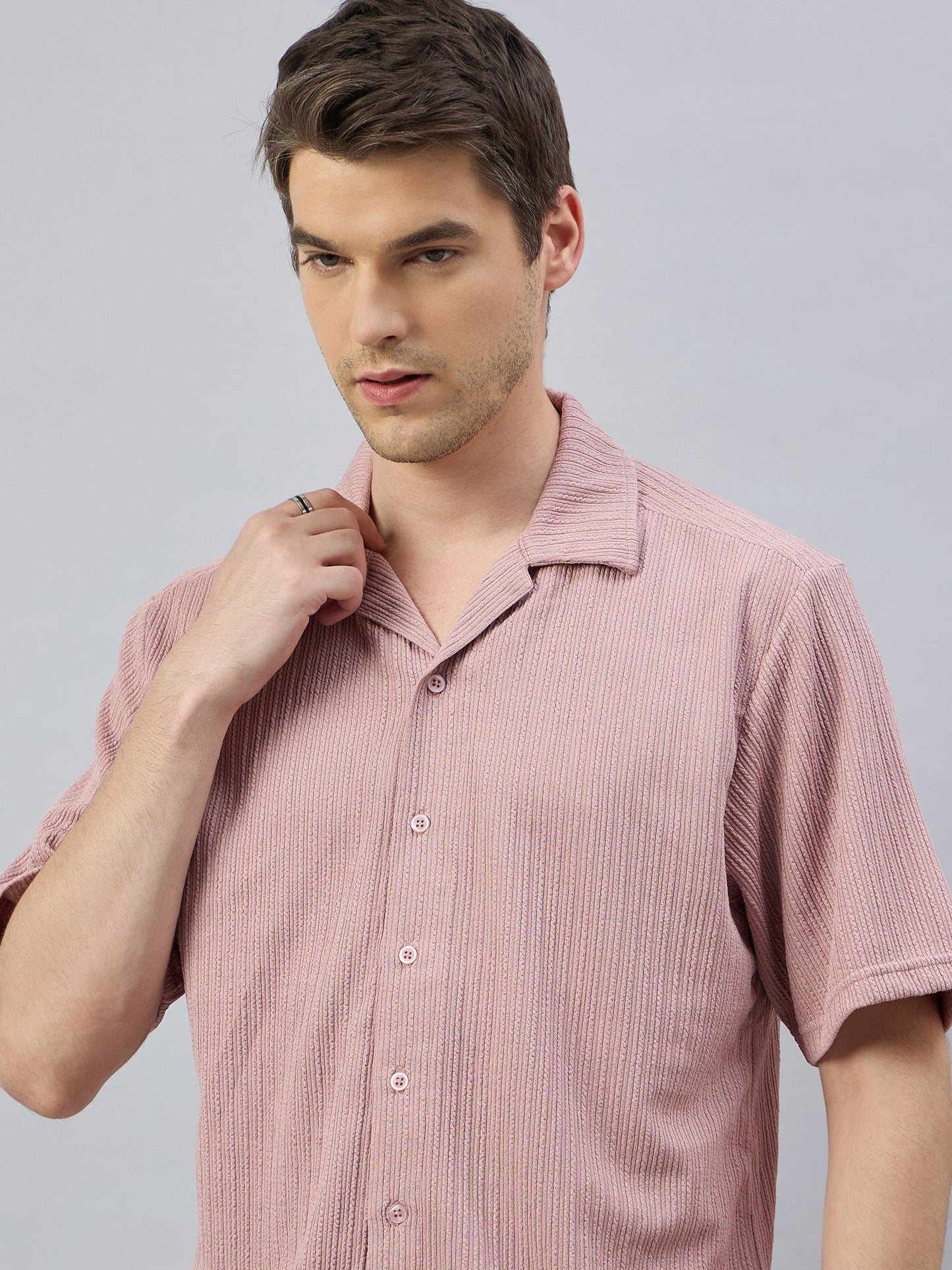 Men Textured Casual Shirt Pink - Reprise