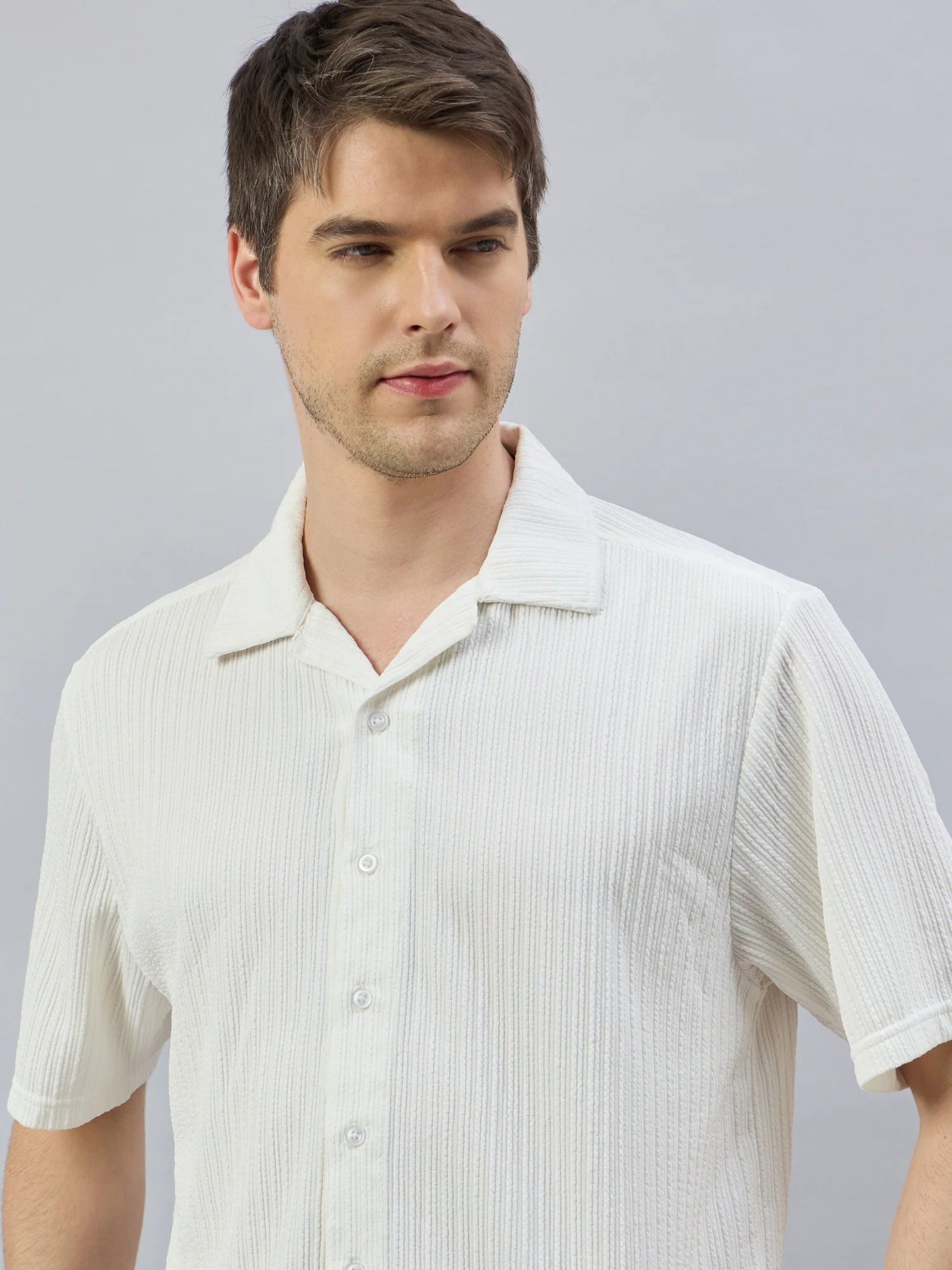 Men Textured Casual Shirt Cream - Reprise
