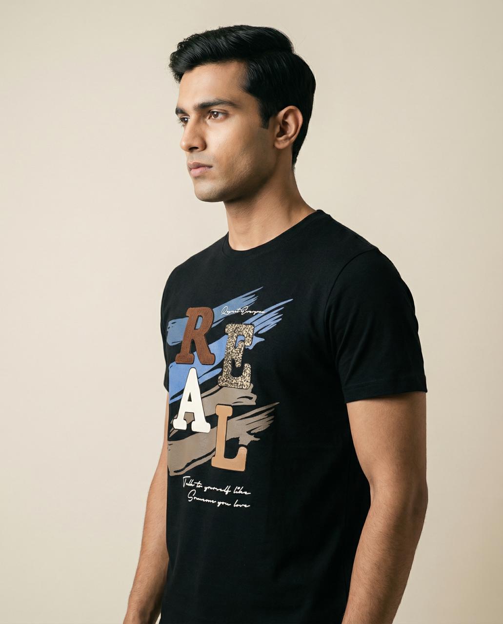 Men Black Round Neck Half Sleeve Tshirts - Reprise