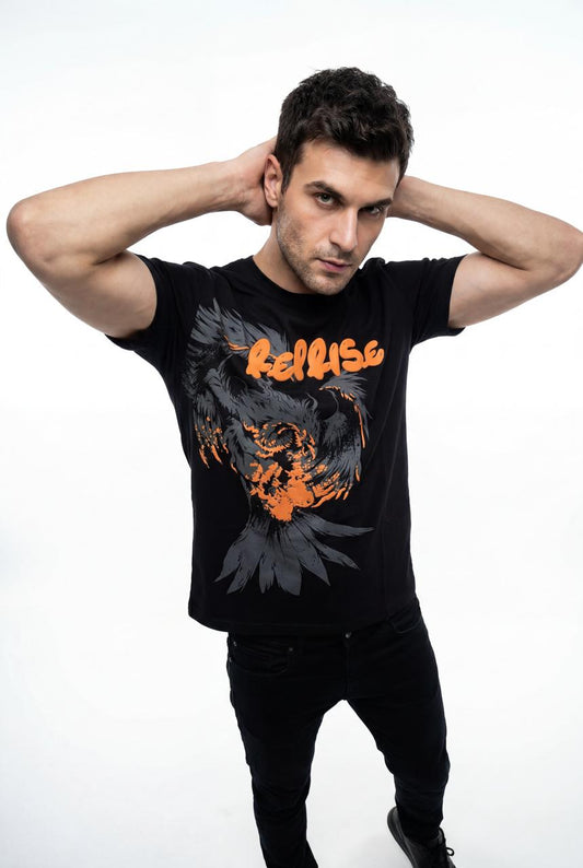 Men Printed Round Neck T-shirt Black - Reprise