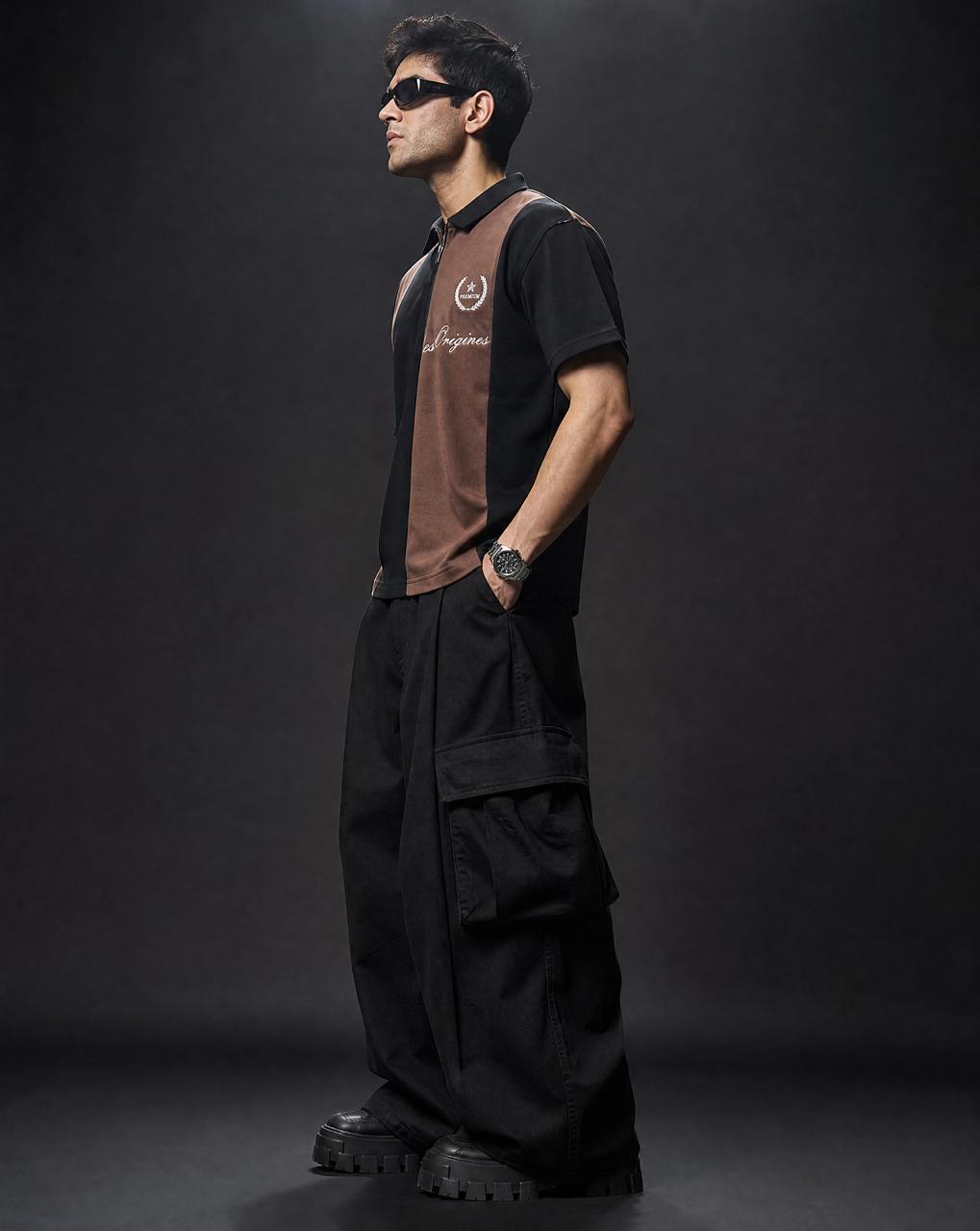 Men Cotton Polo T-Shirts Black Brown - Reprise