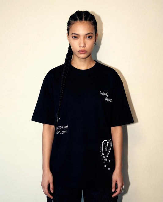 Women Oversized Round Neck Half Sleeves Tshirt Black - Reprise