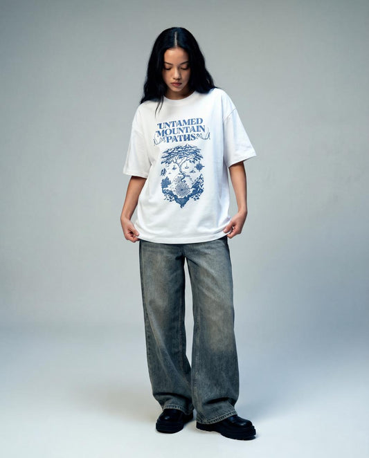 Women Oversized Round Neck Half Sleeves Tshirt White - Reprise