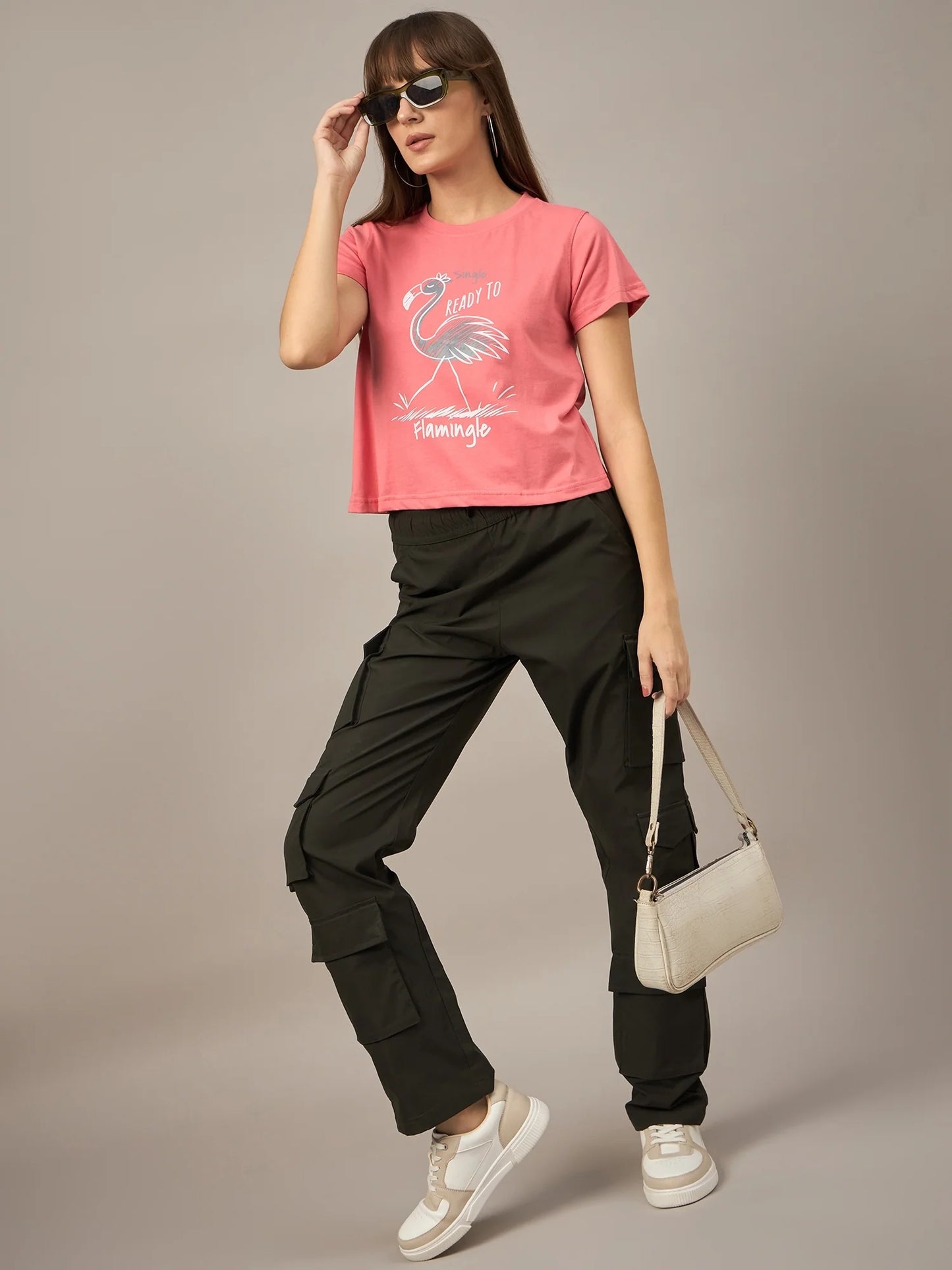 Women Printed Regular Fit T-shirt Pink