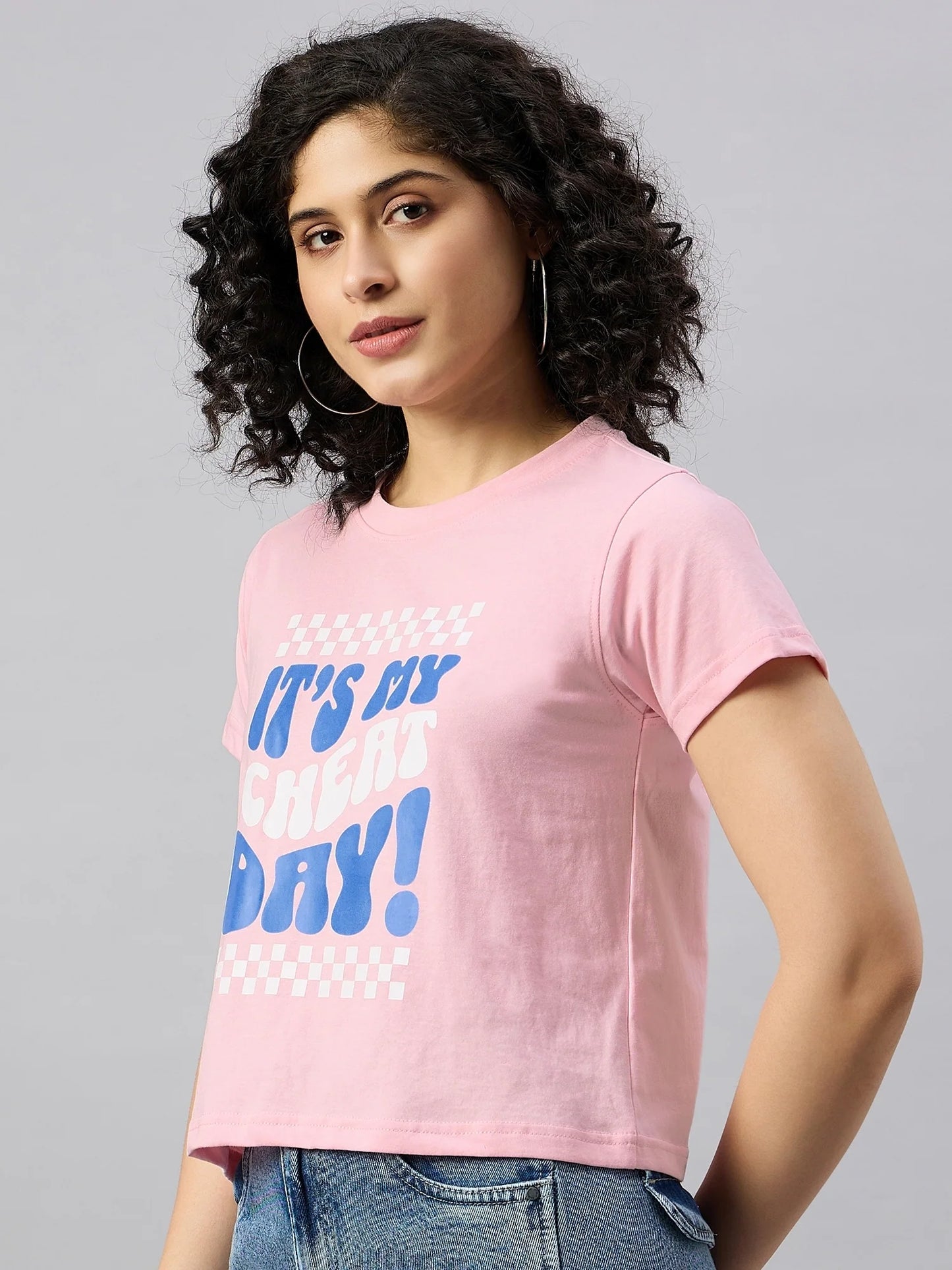 Women Printed Regular Fit T-shirt Pink