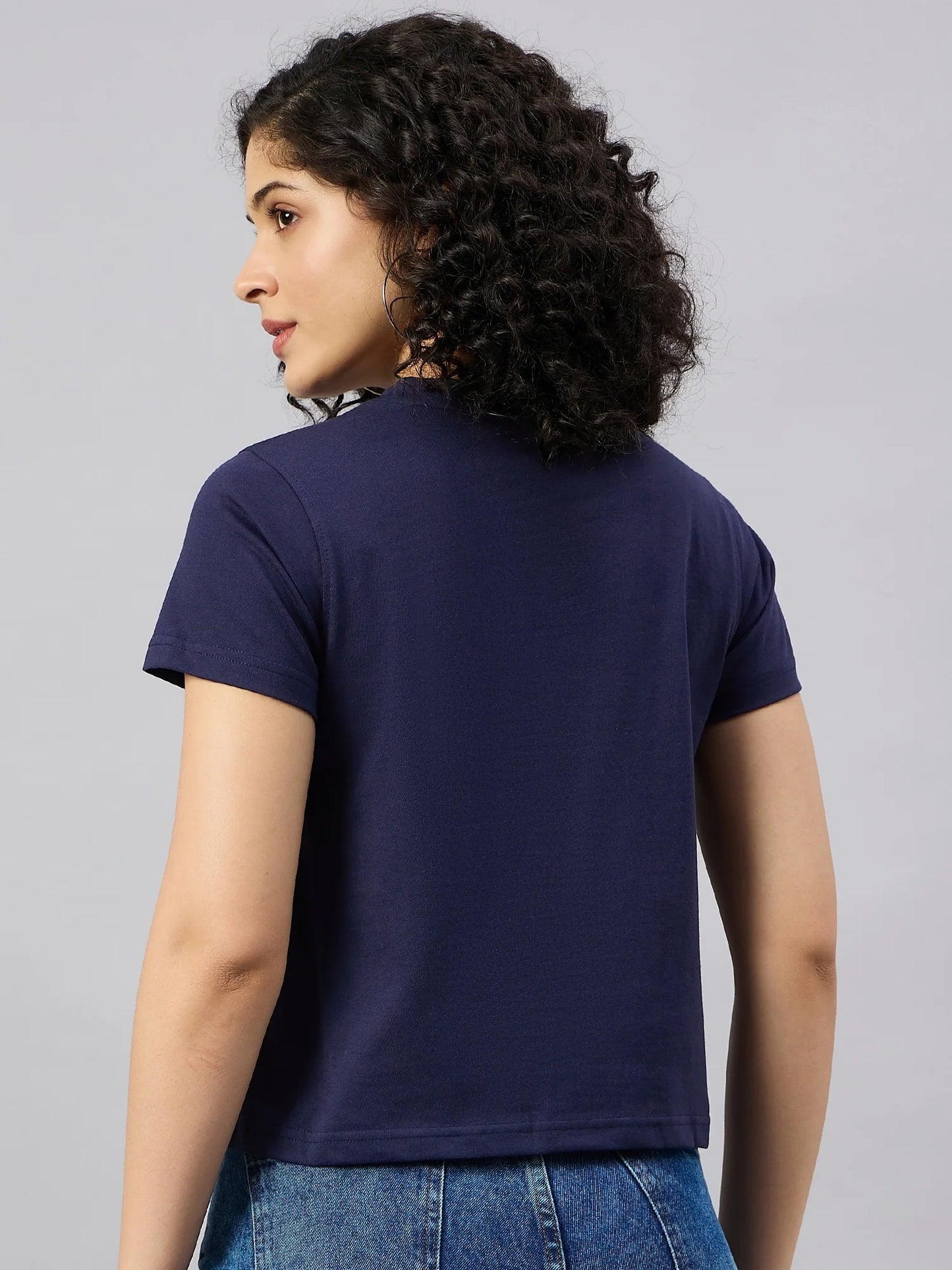Women Printed Regular Fit T-shirt Navy