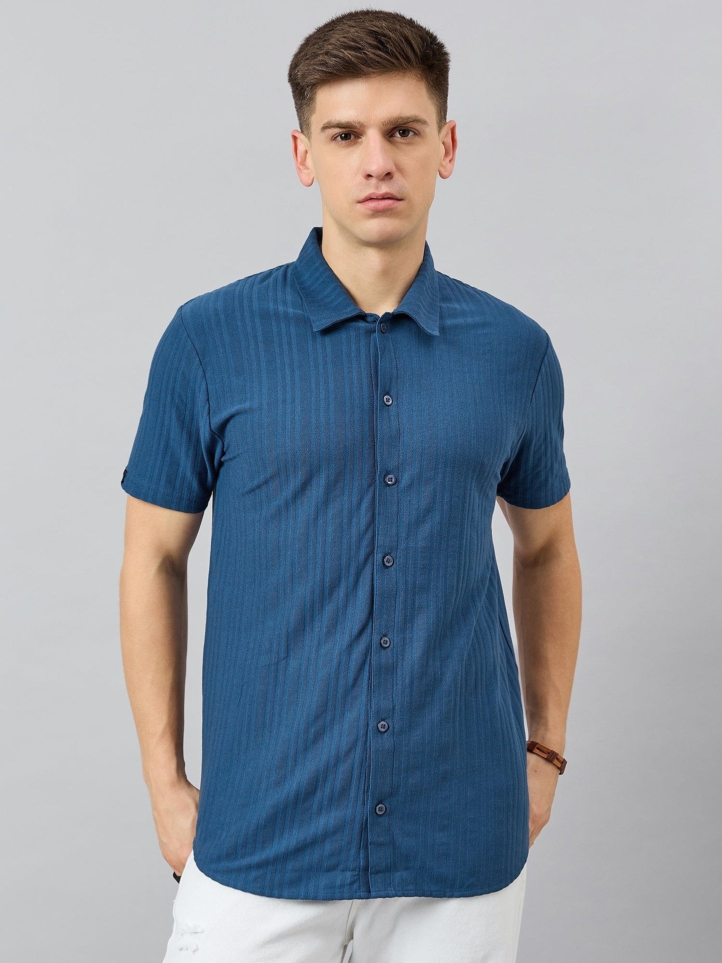 Men Regular Fit Spread Collar Shirt Blue - Reprise