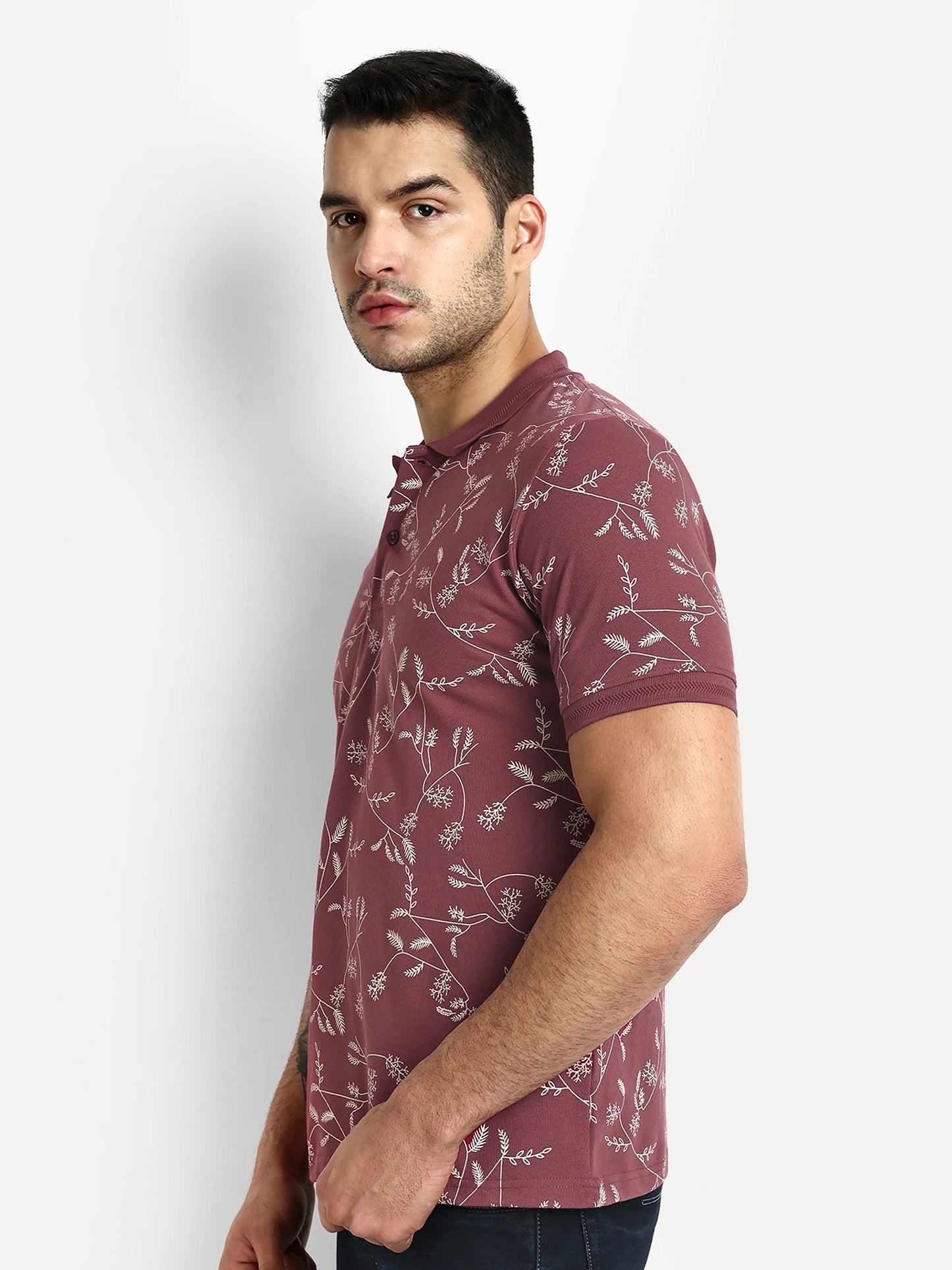 Men Printed Cotton Brown Polo T-Shirts - Reprise