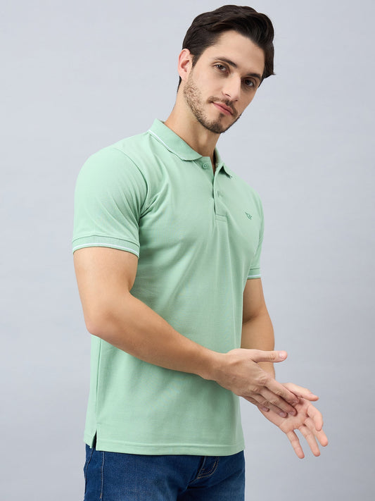 Men Solid Green Cotton Polos - Reprise