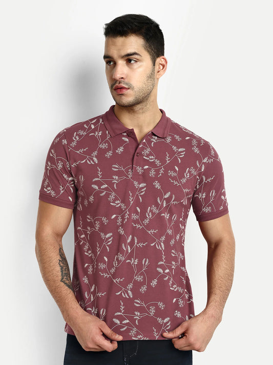 Men Printed Cotton Brown Polo T-Shirts - Reprise
