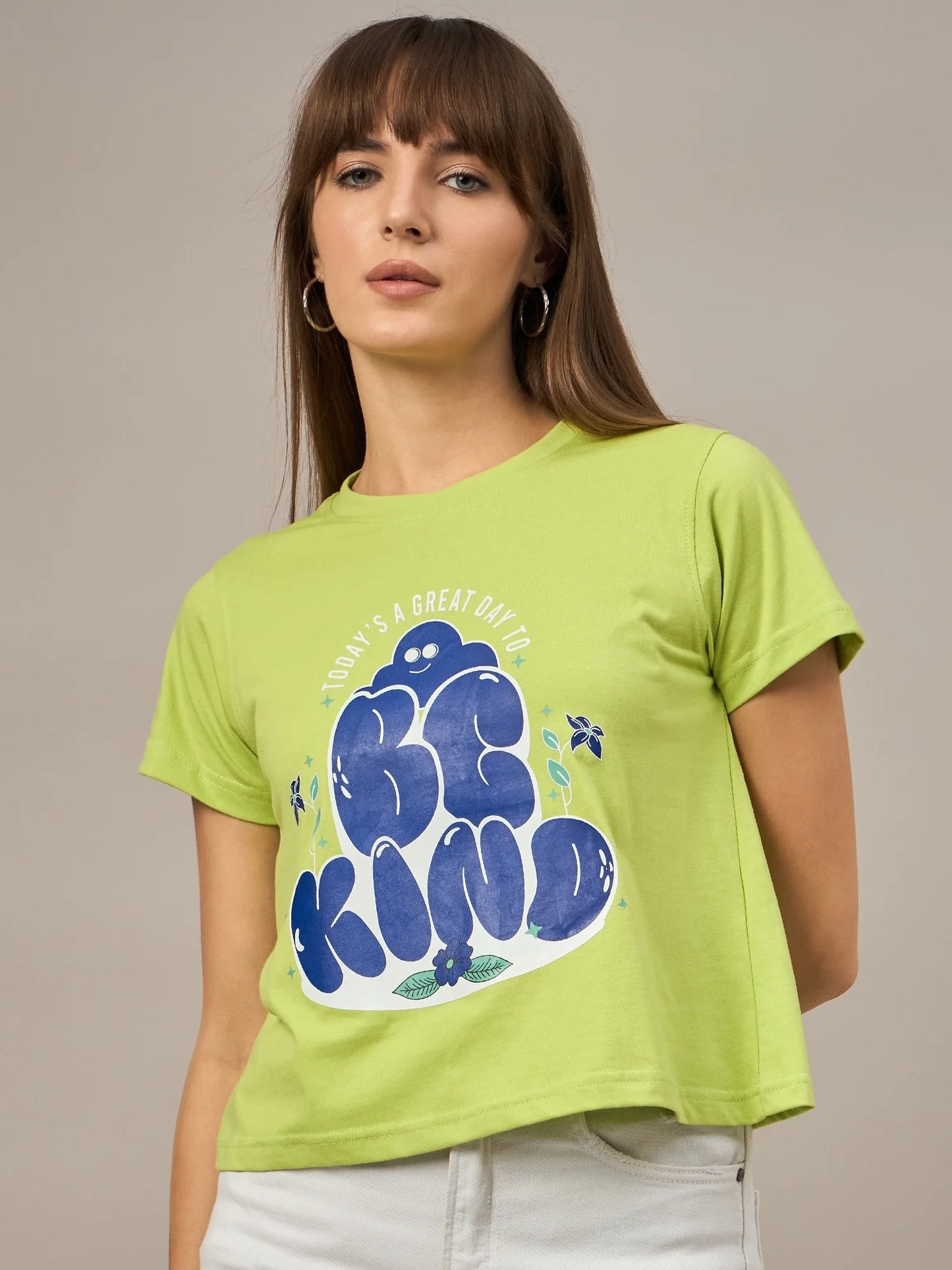 Women Printed Regular Fit T-shirt Green
