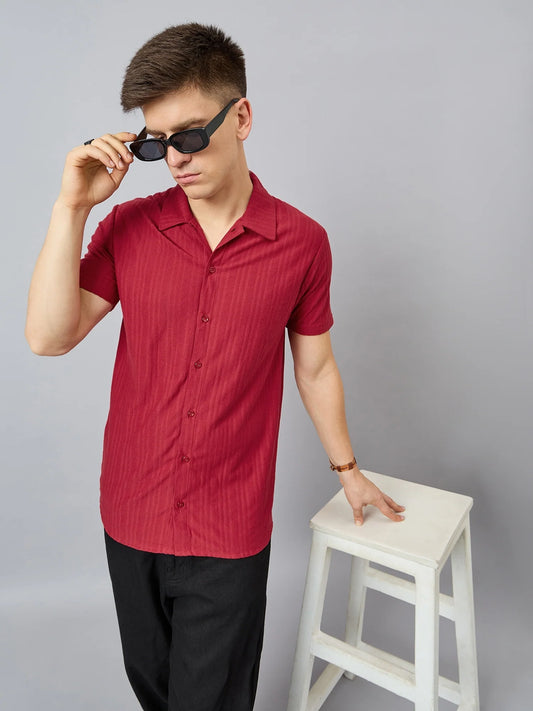 Men Regular Fit Spread Collar Shirt Red