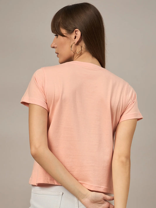 Women Printed Regular Fit T-shirt Peach