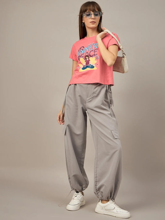 Women Printed Regular Fit T-shirt Pink