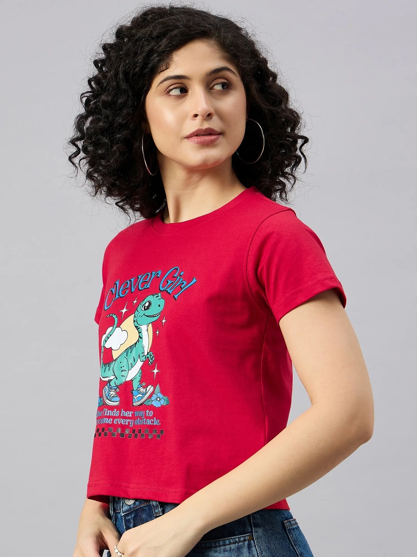 Women Printed Regular Fit T-shirt Red