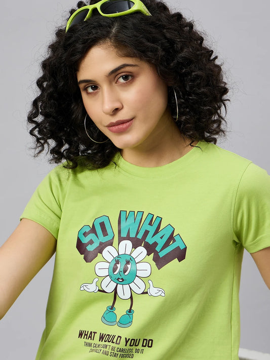 Women Printed Regular Fit T-shirt Green