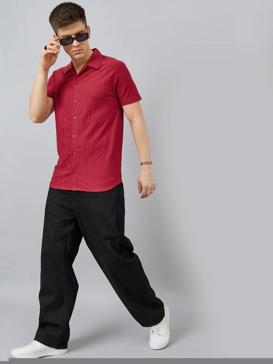 Men Regular Fit Spread Collar Shirt Red
