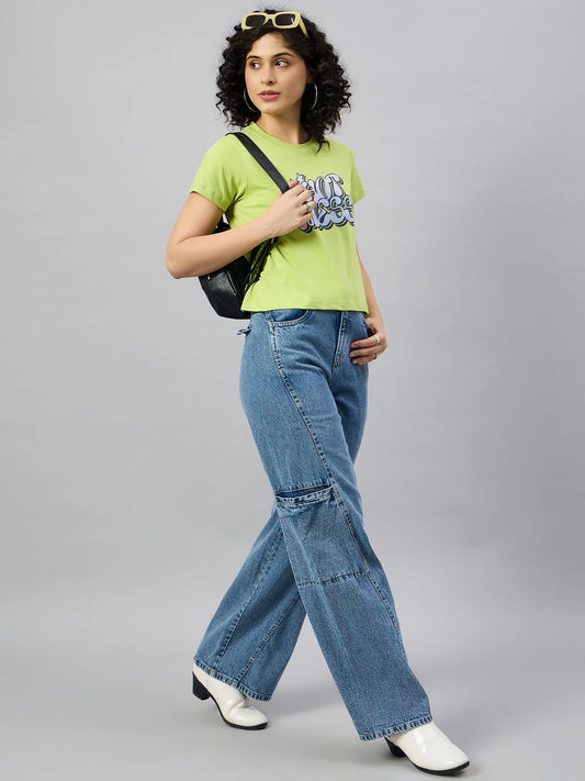 Women Printed Regular Fit T-shirt Green