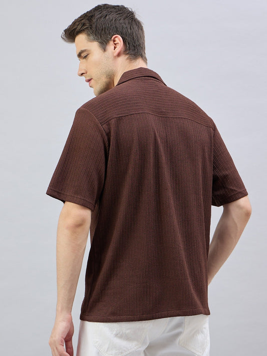 Mens Textured Casual Shirt Brown - Reprise