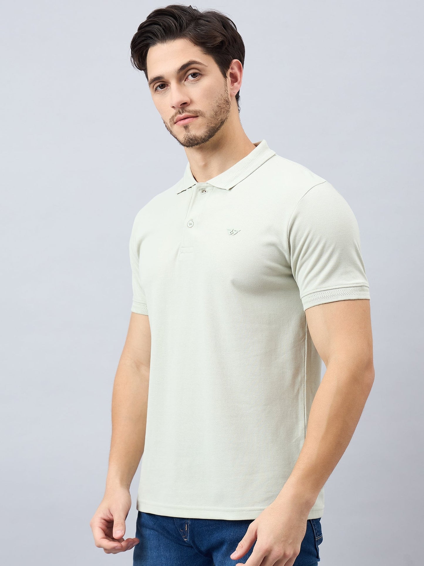 Men Solid Grey Cotton Polos - Reprise