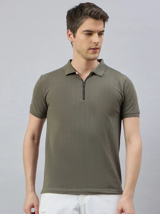 Men Olive Green Cotton Polo T-Shirts - Reprise