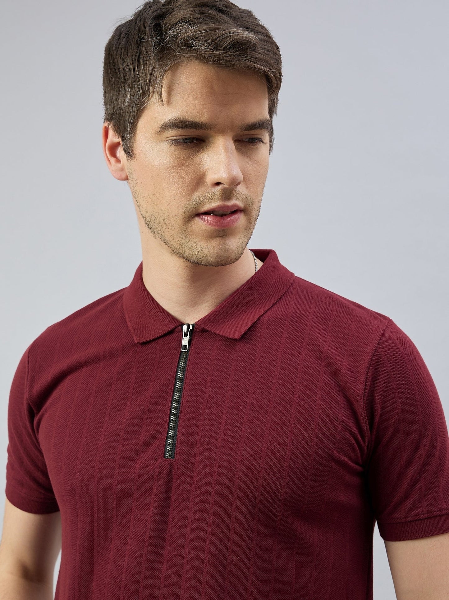 Men Maroon Solid Cotton Polo T-Shirts - Reprise