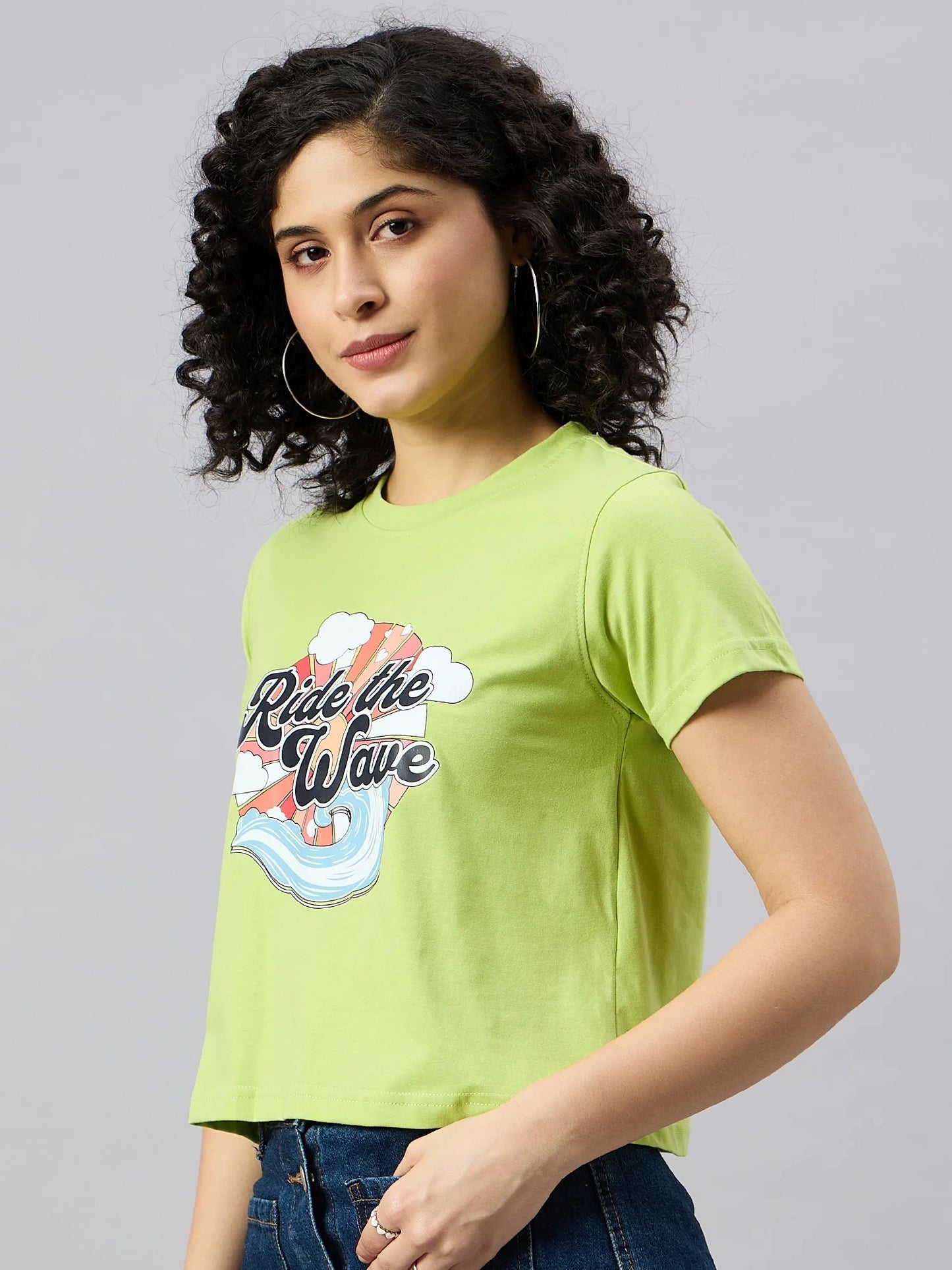 Women Printed Regular Fit T-shirt Green