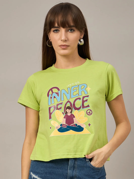 Women Printed Regular Fit T-shirt Green