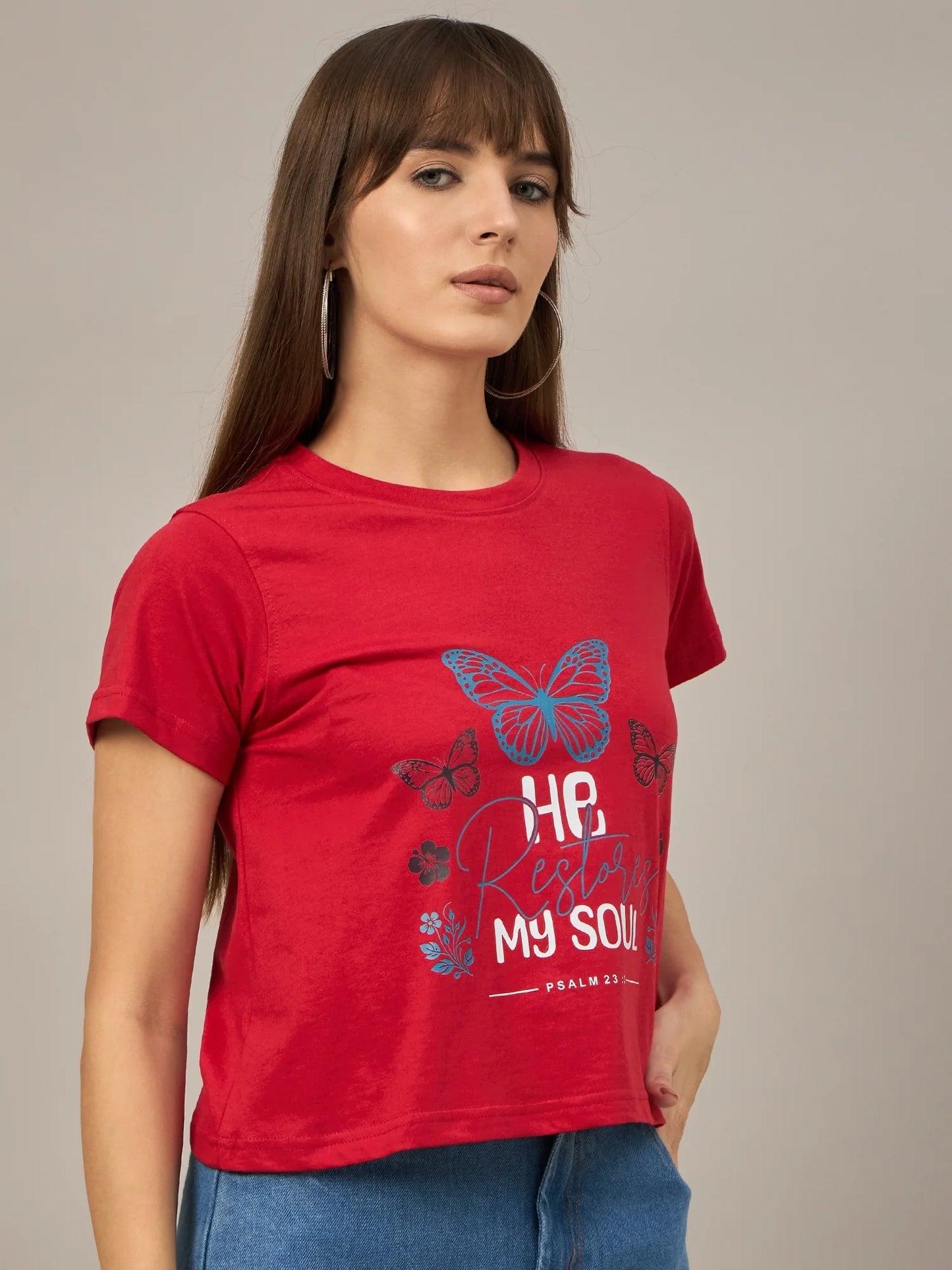 Women Printed Regular Fit T-shirt Red