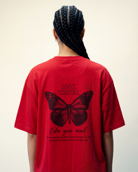 Women Oversized Round Neck Half Sleeves Tshirt Red - Reprise