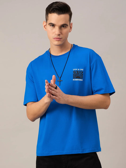 Men Printed Oversized T-shirt Blue