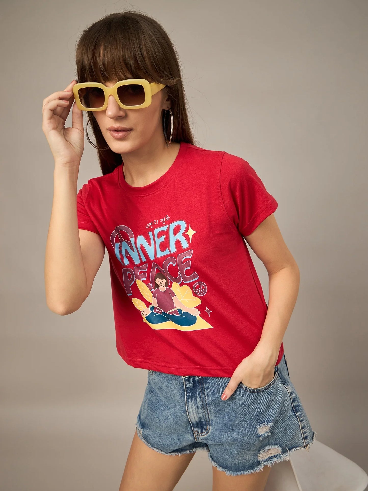 Women Printed Regular Fit T-shirt Red
