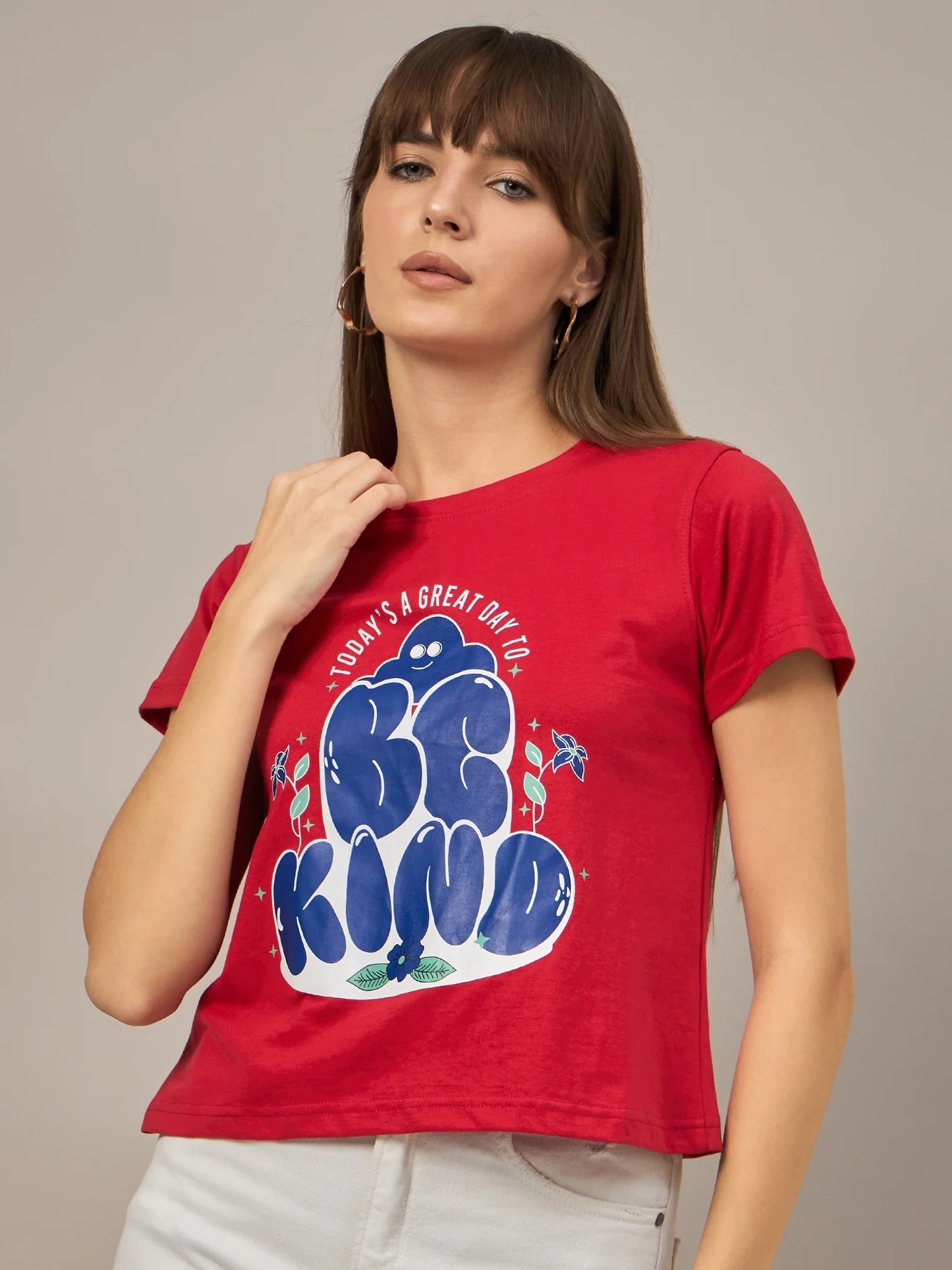 Women Printed Regular Fit T-shirt Red