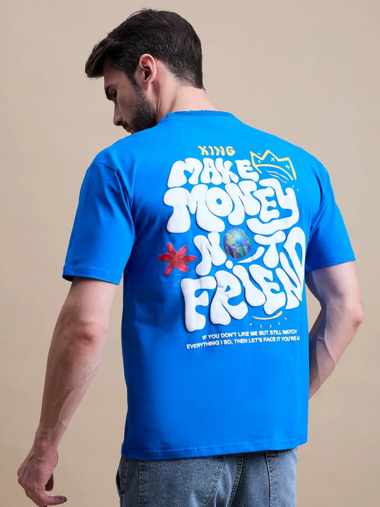 Men Blue Cotton Oversized T-Shirt