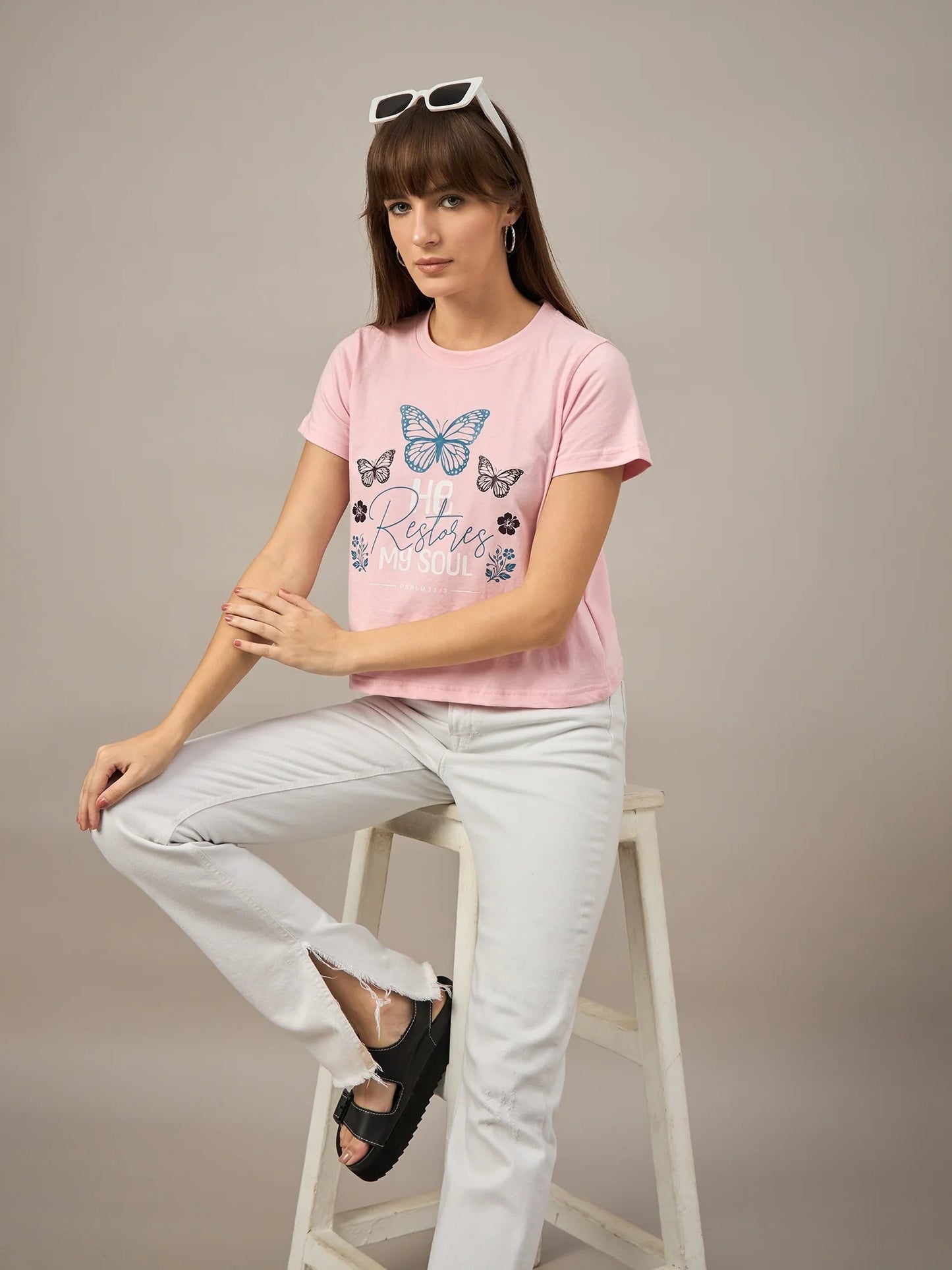Women Printed Regular Fit T-shirt Pink