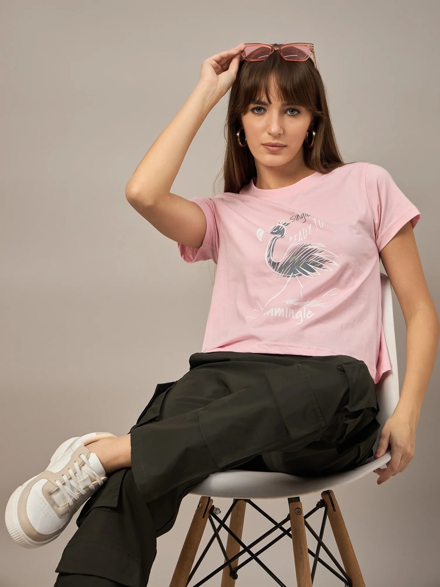 Women Printed Regular Fit T-shirt Pink