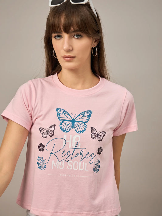 Women Printed Regular Fit T-shirt Pink