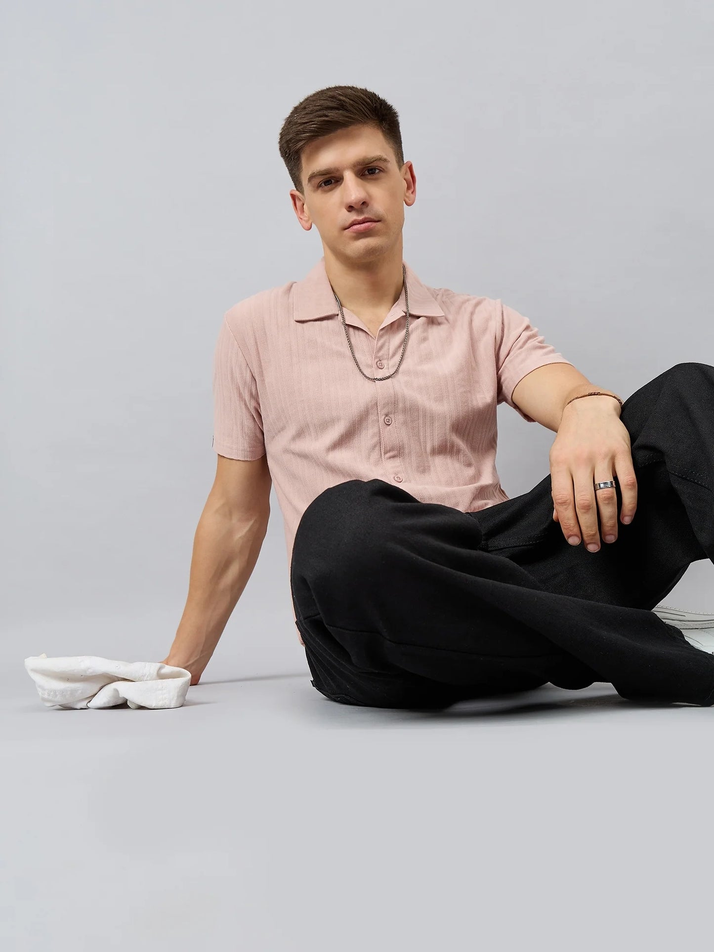 Men Regular Fit Spread Collar Shirt Peach