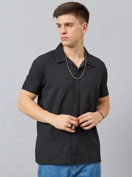 Men Regular Fit Spread Collar Shirt Black