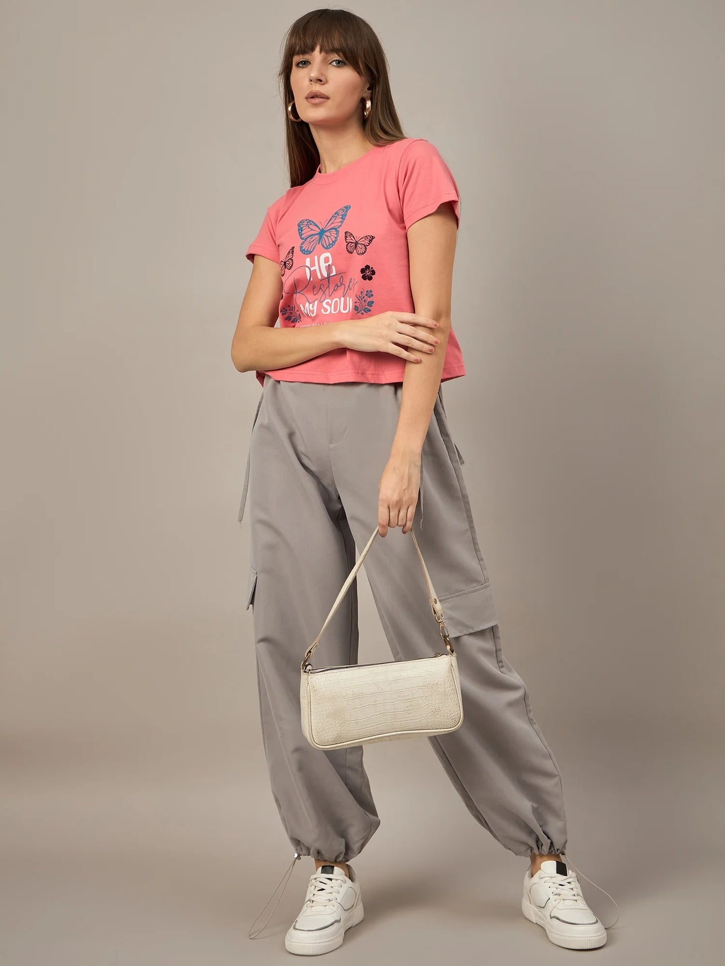 Women Printed Regular Fit T-shirt Pink