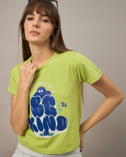 Women Printed Regular Fit T-shirt Green - Reprise